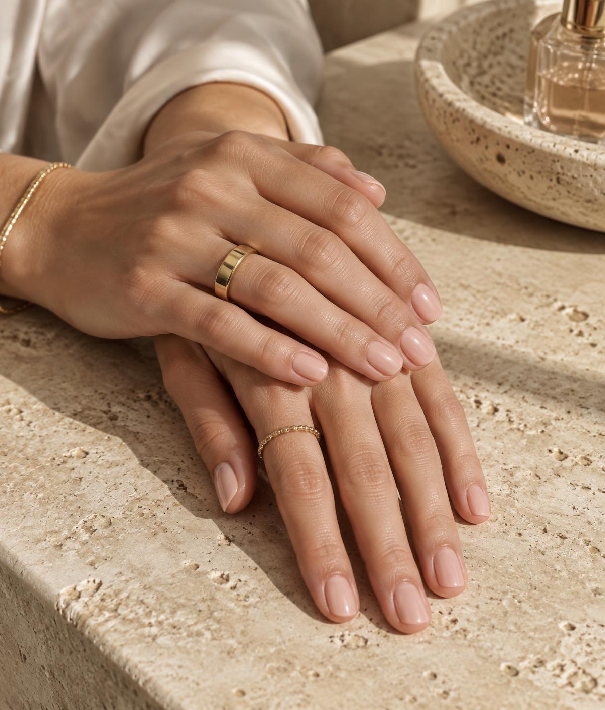 Manicure natural sobre una superficie de piedra